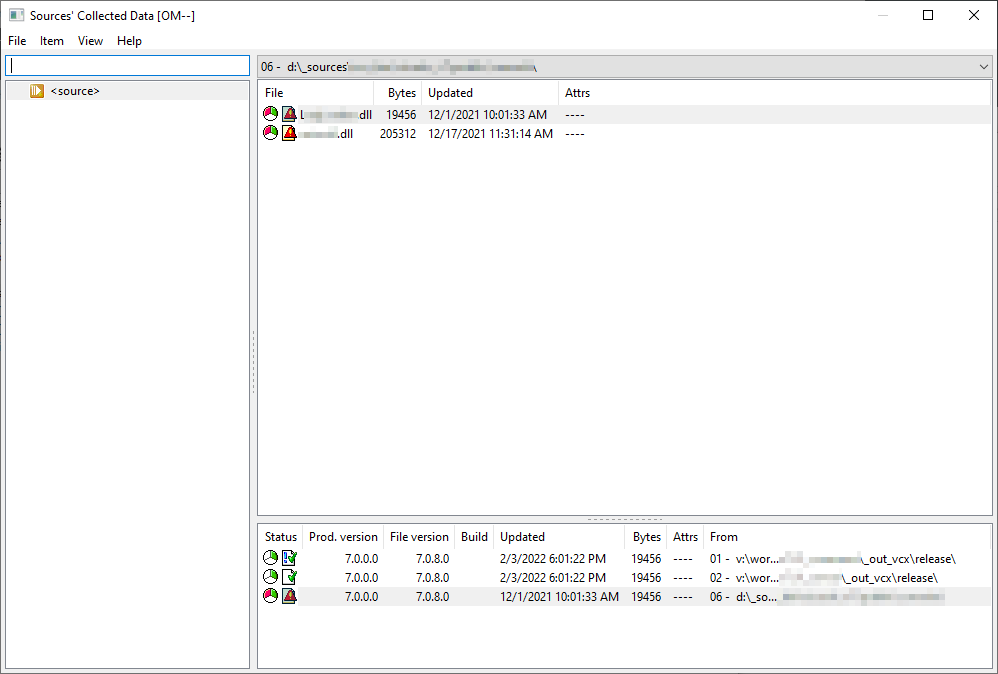 Sources Collected Data Viewer window (v6.x)